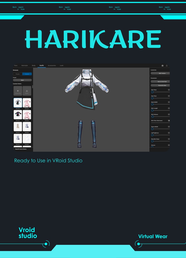 【VRoid Texture & Custom Item】 【#VRoid リアル衣装 / Real Outfit】サイバーテックドレス|Cyber Tech Dress(近未来×ストリート / Futuristic × Street Style)