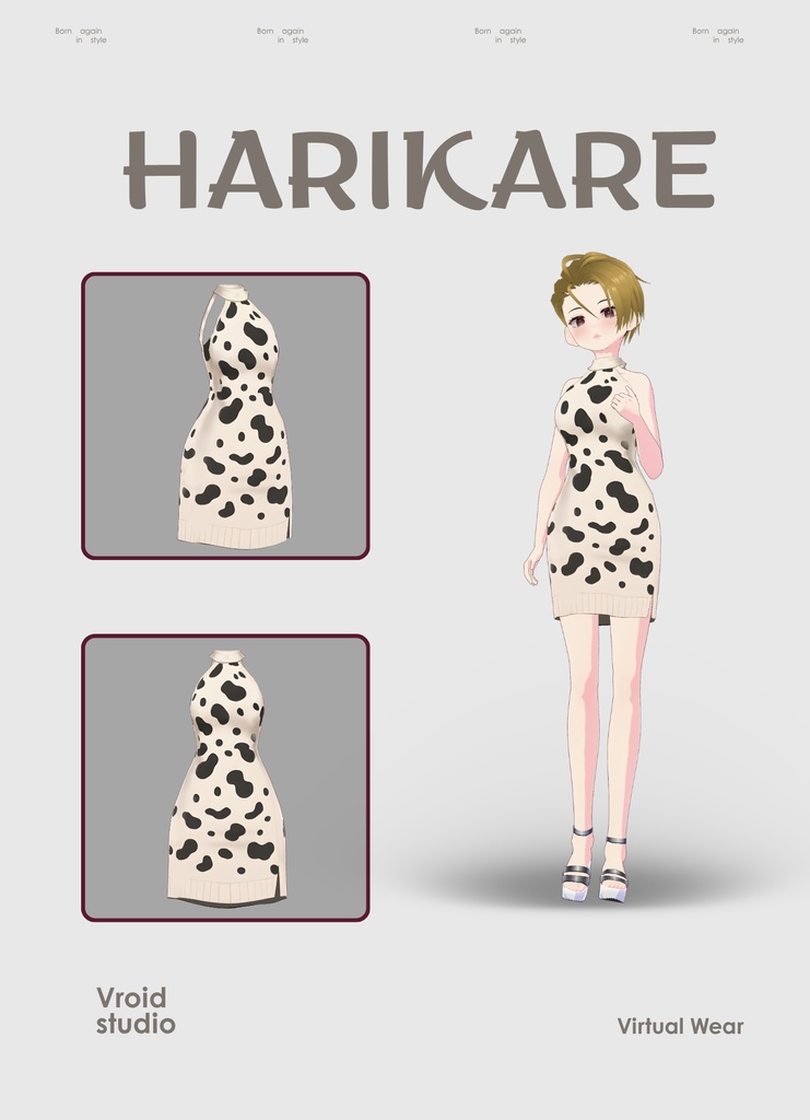 【VRoid Texture & Custom Item】 カジュアル / CASUAL|#VROID|ドレス / Dress】カウパターンドレス|Cow Pattern Dress(シンプル×ナチュラル / Simple × Natural Style)