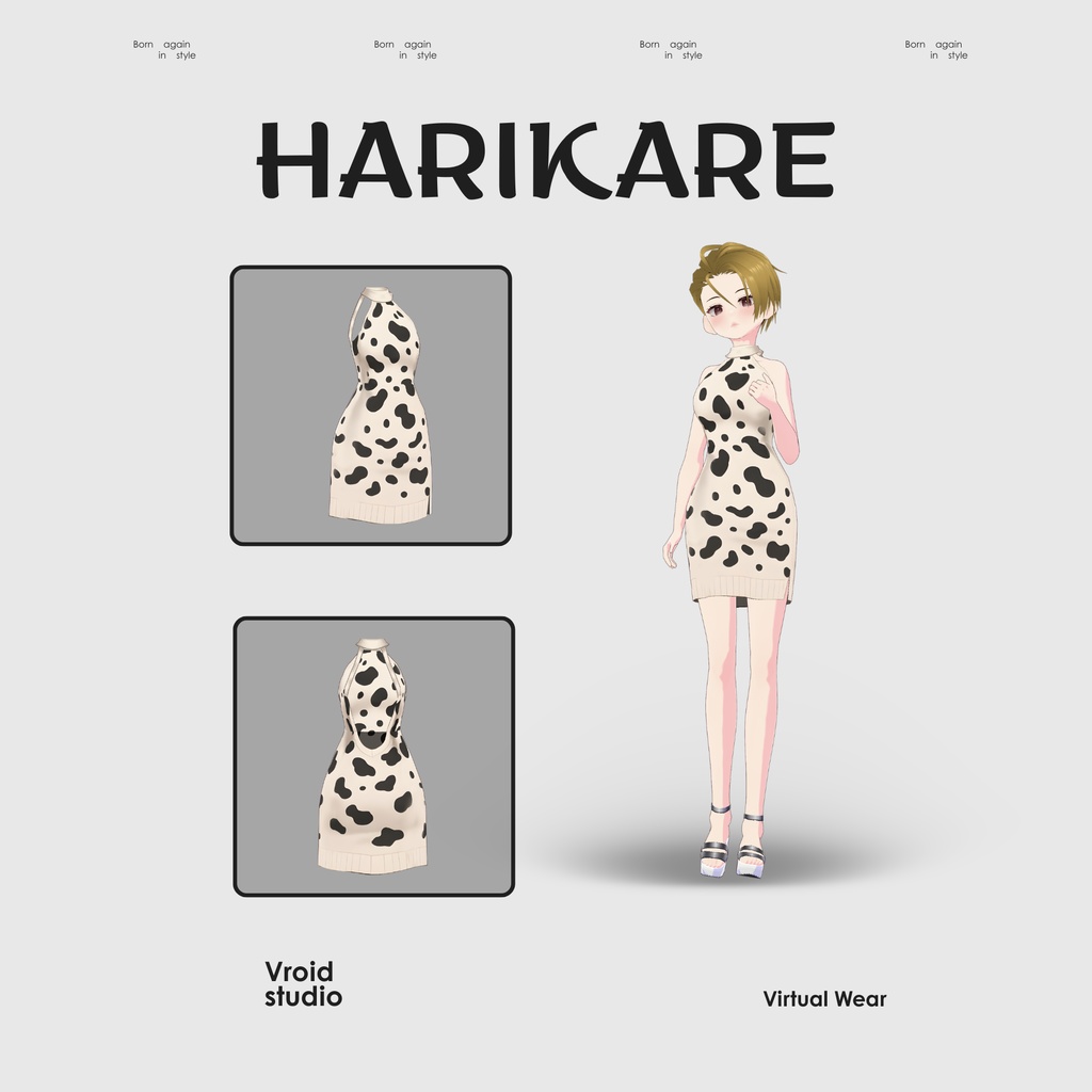【VRoid Texture & Custom Item】 カジュアル / CASUAL|#VROID|ドレス / Dress】カウパターンドレス|Cow Pattern Dress(シンプル×ナチュラル / Simple × Natural Style)