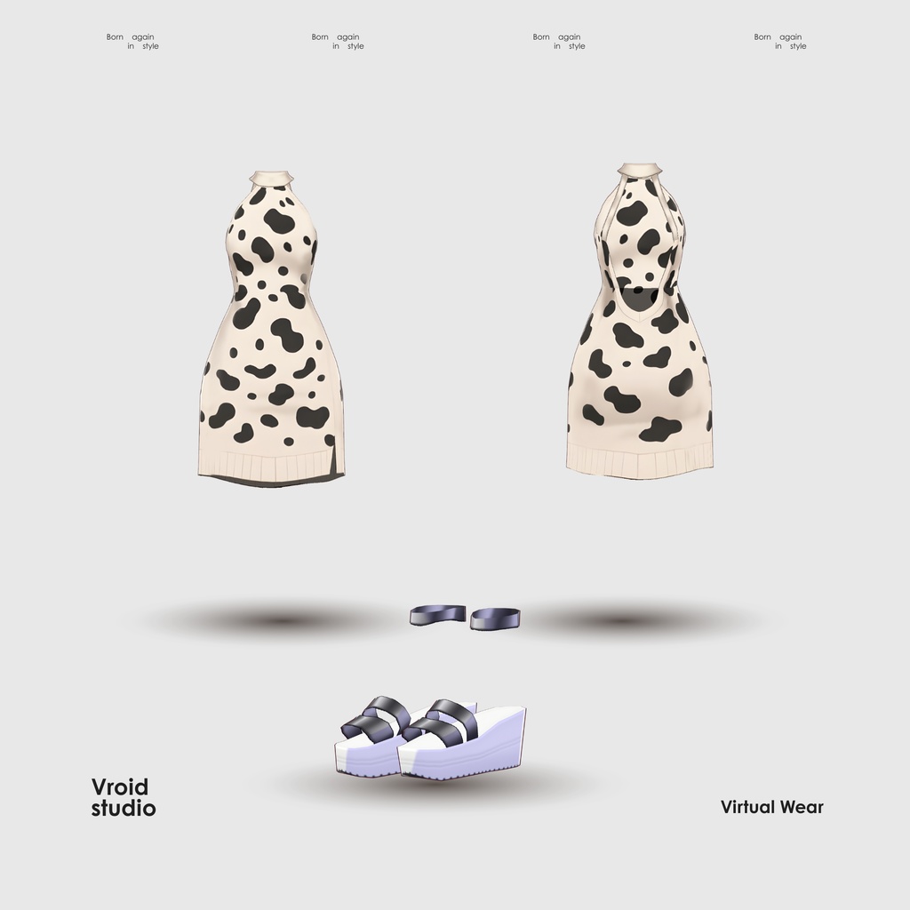 【VRoid Texture & Custom Item】 カジュアル / CASUAL|#VROID|ドレス / Dress】カウパターンドレス|Cow Pattern Dress(シンプル×ナチュラル / Simple × Natural Style)