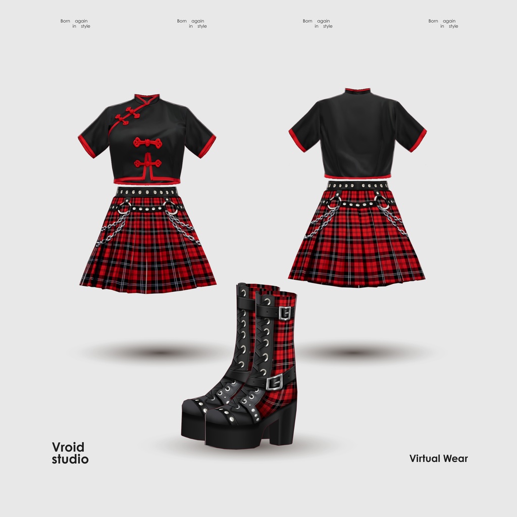 【VRoid Texture & Custom Item】 【ストリート / STREET|#VROID|パンク / PUNK 】チャイナスタイルコーデ|Chinese Style Outfit(エッジ×モダン / Edgy × Modern Style)