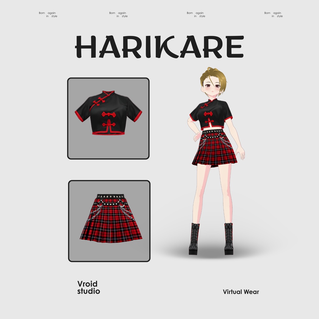 【VRoid Texture & Custom Item】 【ストリート / STREET|#VROID|パンク / PUNK 】チャイナスタイルコーデ|Chinese Style Outfit(エッジ×モダン / Edgy × Modern Style)
