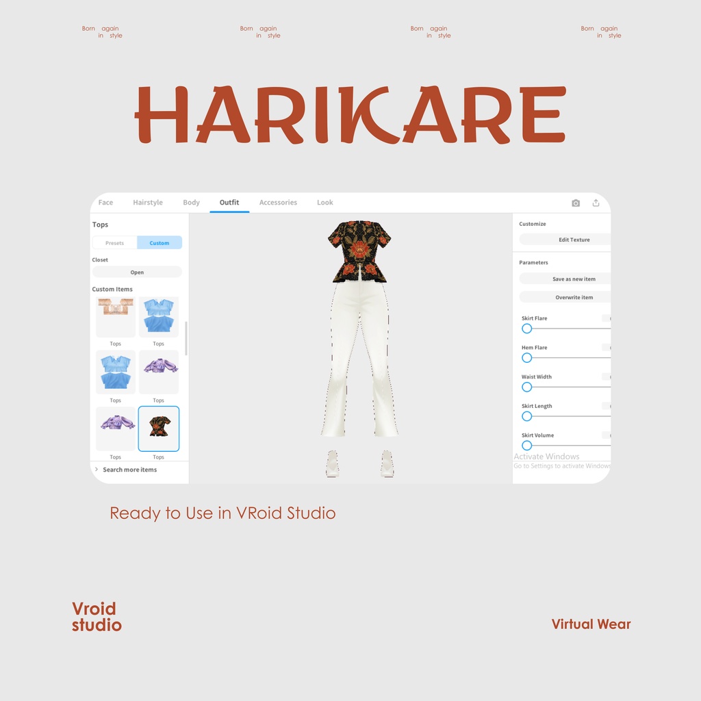 【VRoid Texture & Custom Item】 エレガントな花柄バティック