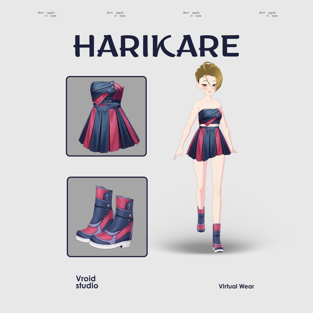 【VRoid Texture & Custom Item】ねいびーぴんくどれす