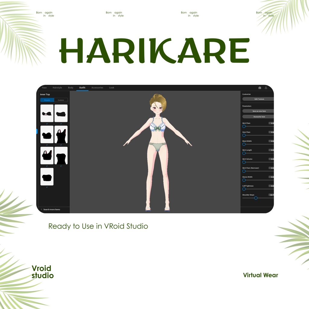 【VRoid Texture & Custom Item】Ocean Clover Bikini Set みんとぶりーずびきに