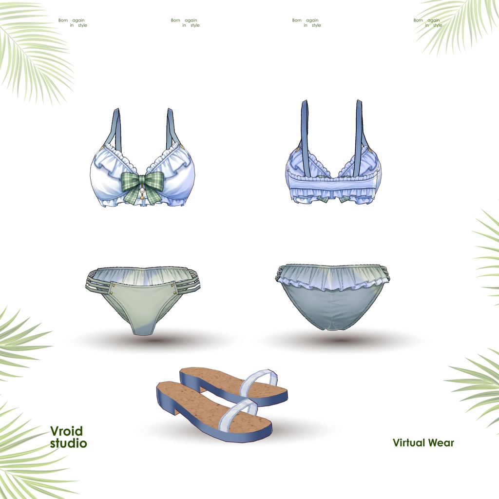 【VRoid Texture & Custom Item】Ocean Clover Bikini Set みんとぶりーずびきに