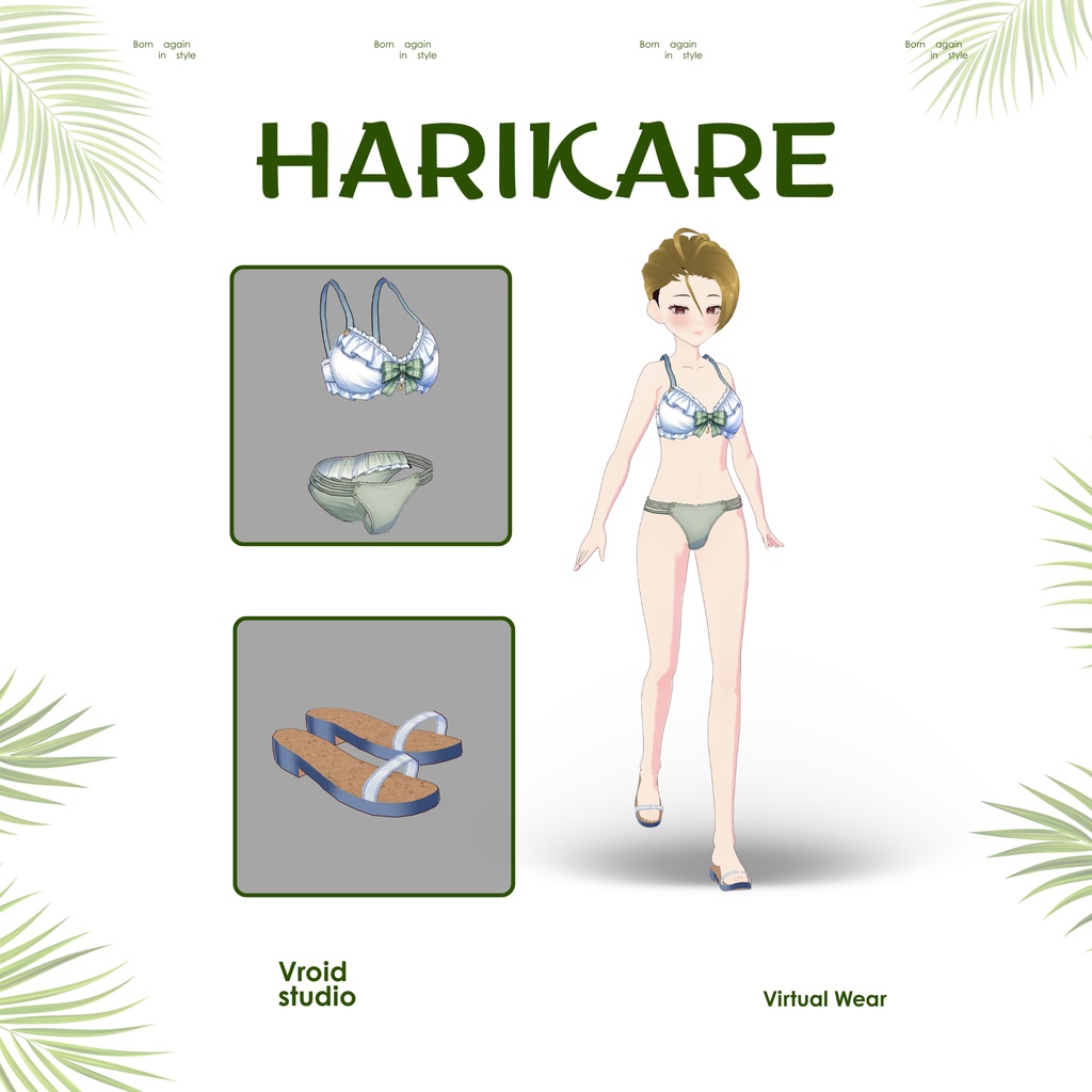 【VRoid Texture & Custom Item】Ocean Clover Bikini Set みんとぶりーずびきに