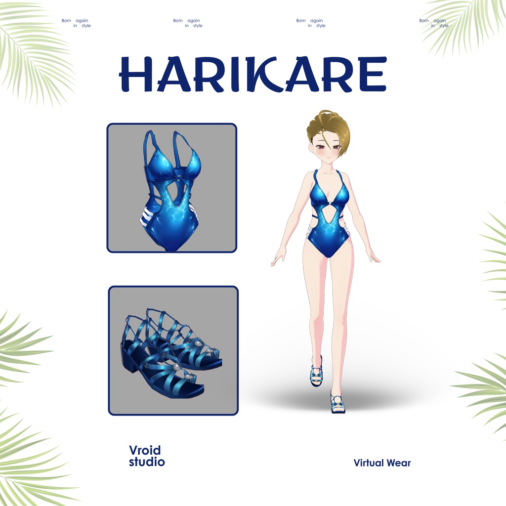 【VRoid Texture & Custom Item】Swim Blue Leopard あじゅーるたいどすいむすーつ