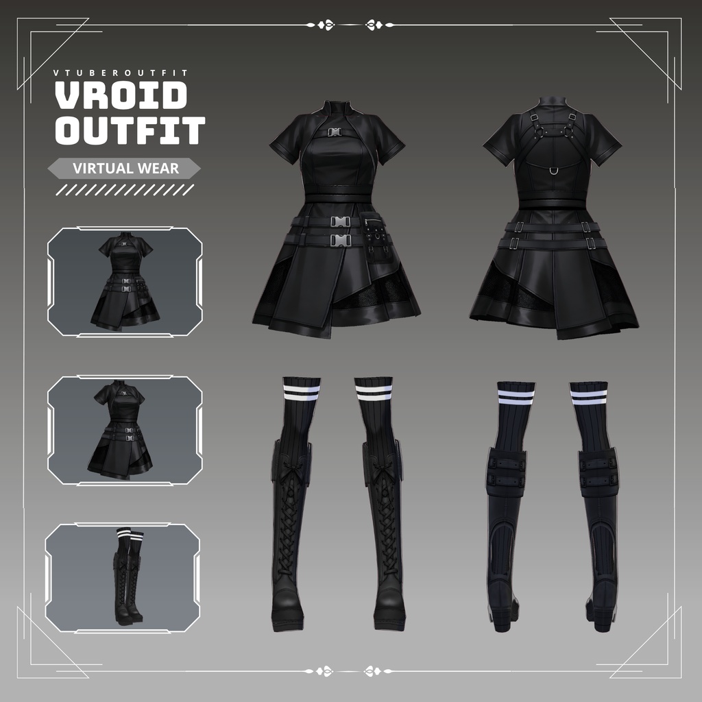 【VRoid Texture & Custom Item】Black Eclipse Techwear ブラックタクティカルドレス