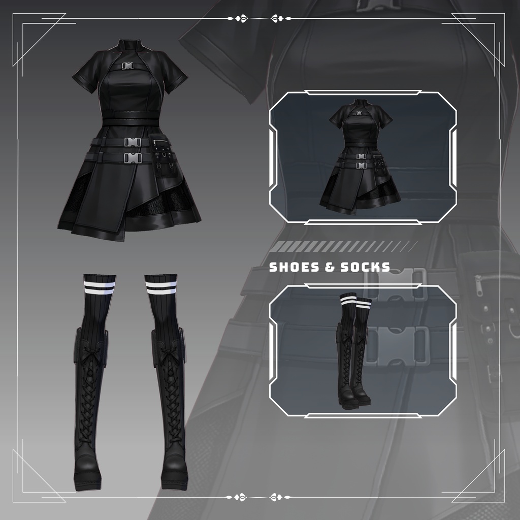 【VRoid Texture & Custom Item】Black Eclipse Techwear ブラックタクティカルドレス