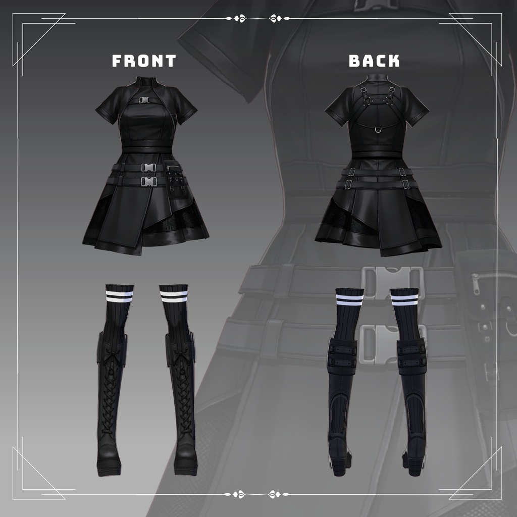 【VRoid Texture & Custom Item】Black Eclipse Techwear ブラックタクティカルドレス