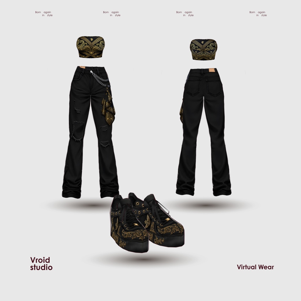 【VRoid Texture & Custom Item】Harikare Black Gold Street Set ハリカレ・ブラックゴールドストリートセット | Black Lotus Renegade