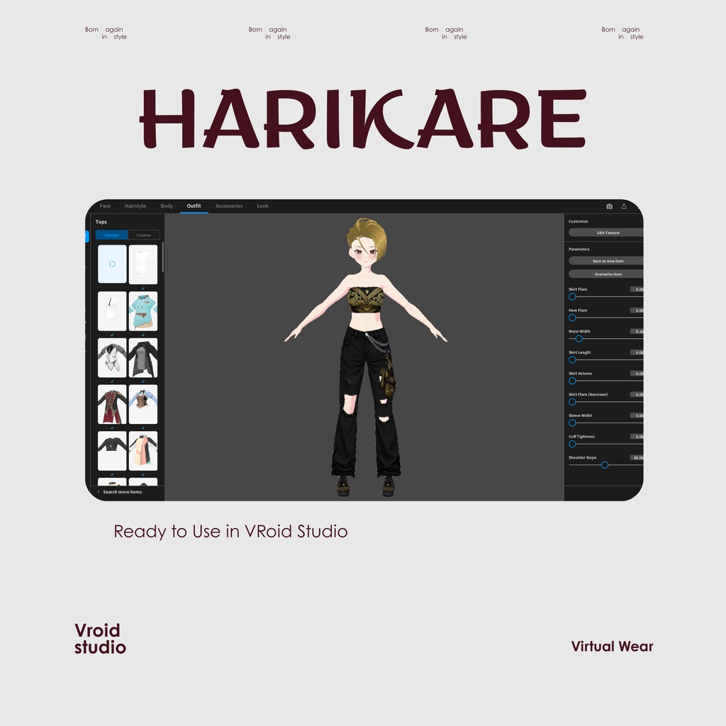 【VRoid Texture & Custom Item】Harikare Black Gold Street Set ハリカレ・ブラックゴールドストリートセット | Black Lotus Renegade