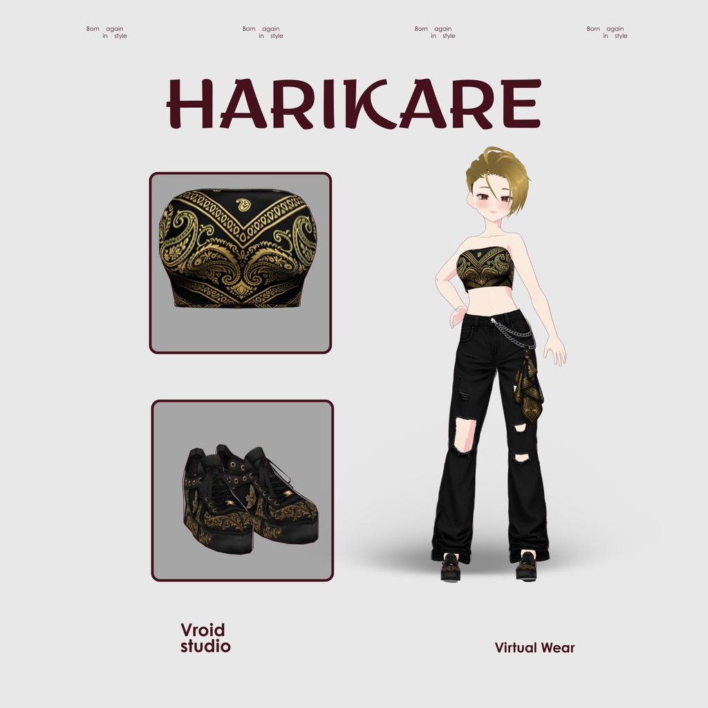 【VRoid Texture & Custom Item】Harikare Black Gold Street Set ハリカレ・ブラックゴールドストリートセット | Black Lotus Renegade