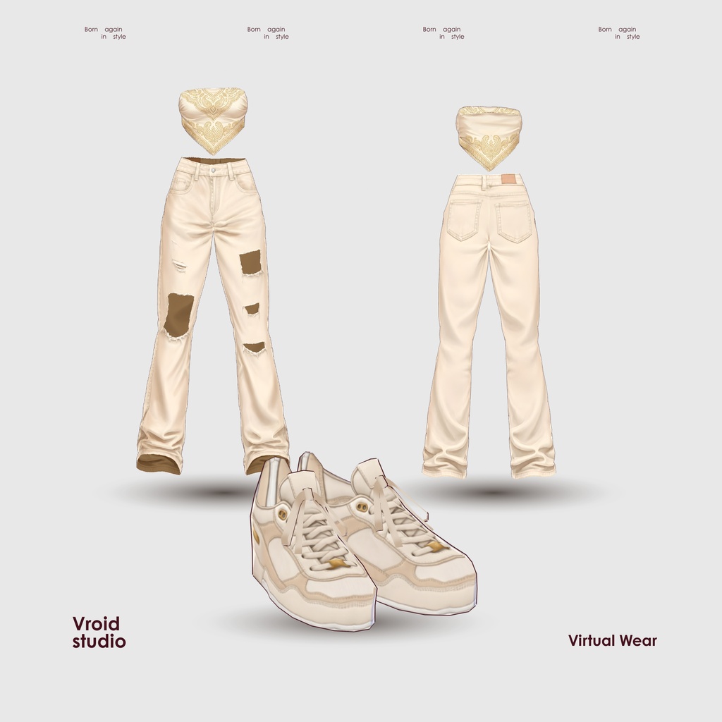 【VRoid Texture & Custom Item】Ivory Paisley Street Set アイボリーペイズリーストリートセット | Golden Sands Fashion Set