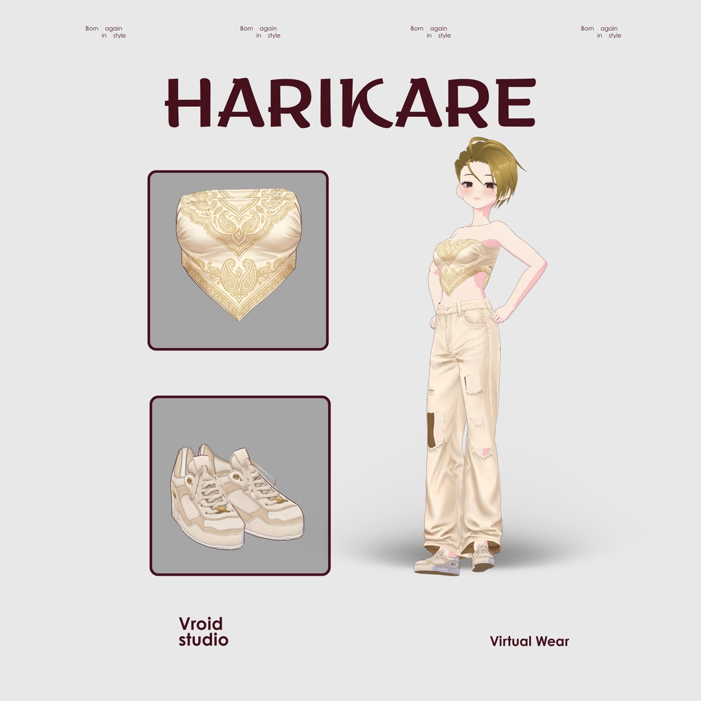 【VRoid Texture & Custom Item】Ivory Paisley Street Set アイボリーペイズリーストリートセット | Golden Sands Fashion Set