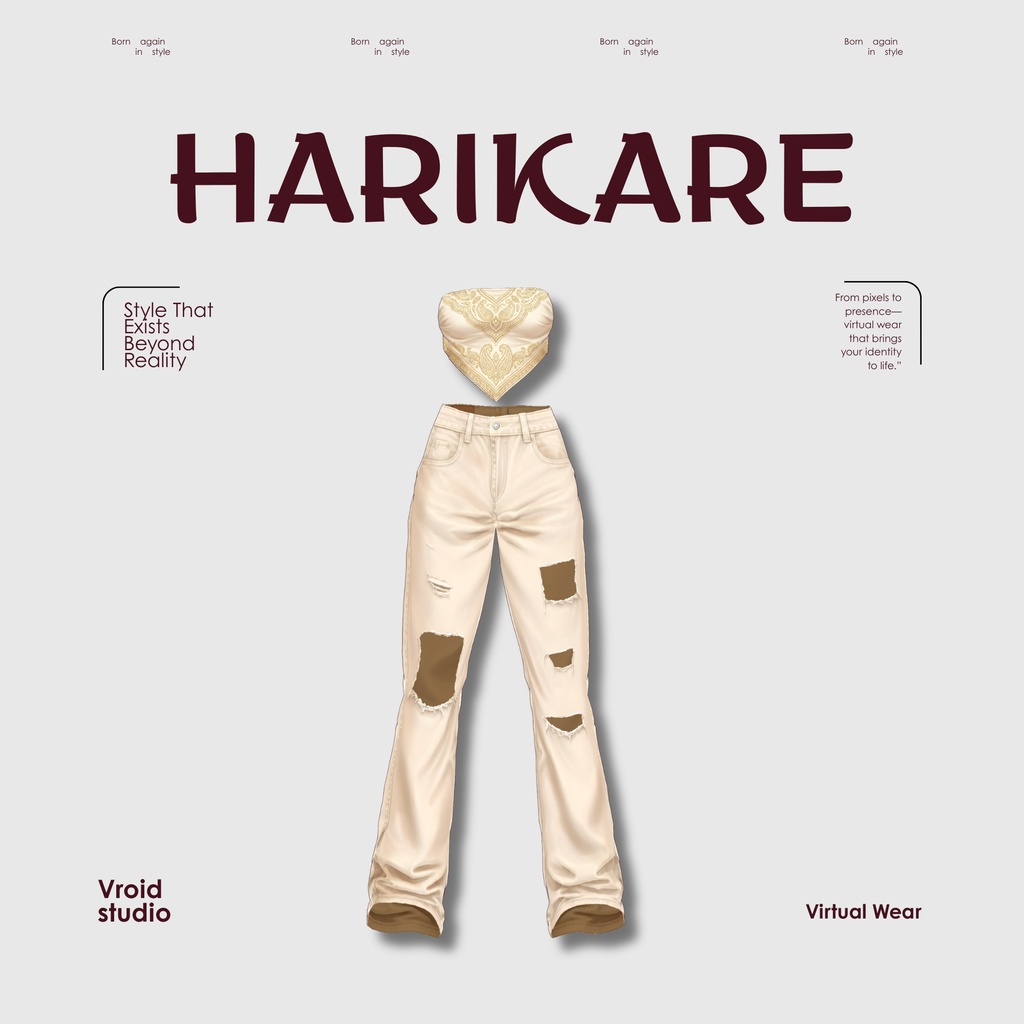【VRoid Texture & Custom Item】Ivory Paisley Street Set アイボリーペイズリーストリートセット | Golden Sands Fashion Set