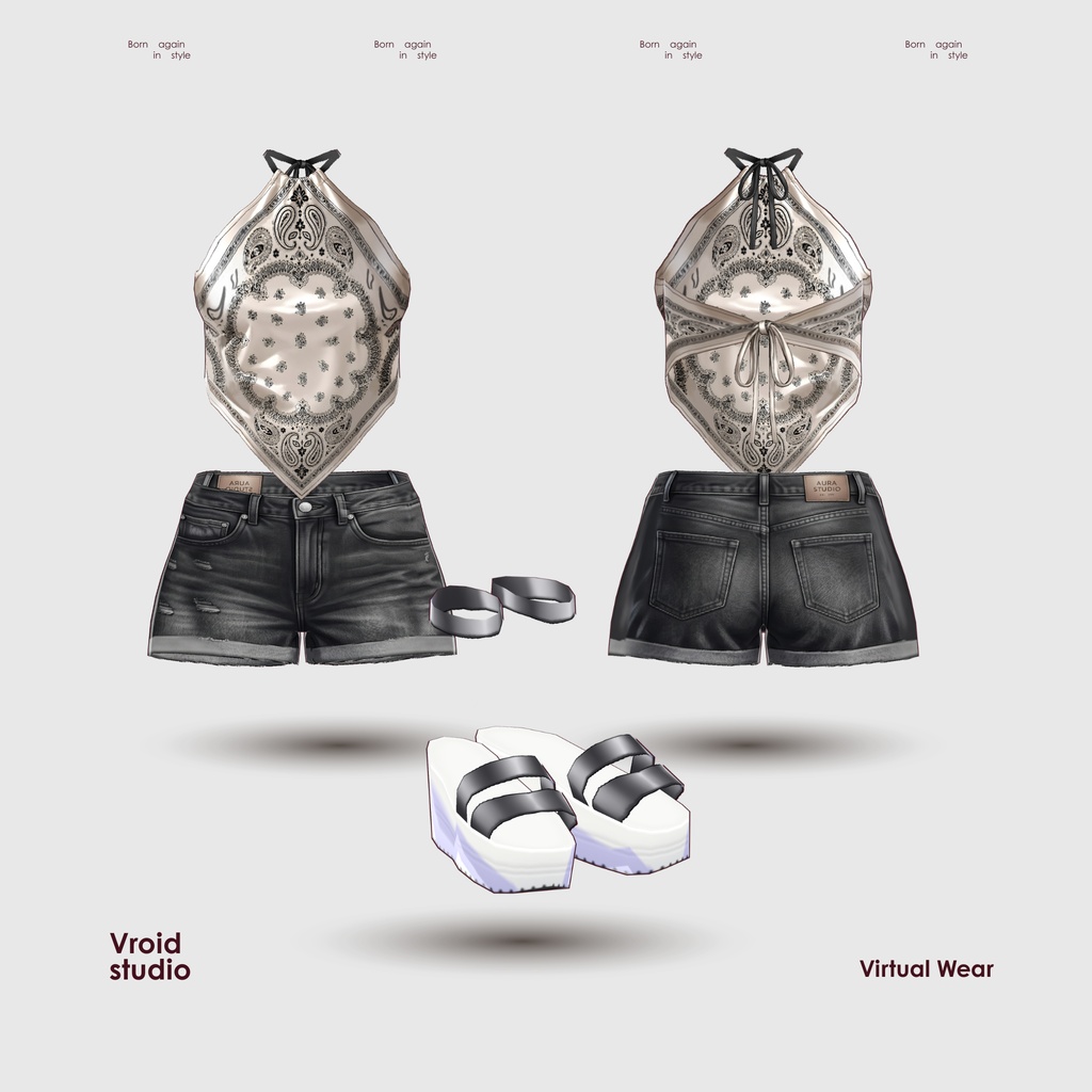 【VRoid Texture & Custom Item】Paisley Halter Streetwear Set ペイズリーホルターストリートウェアセット | Street Renegade