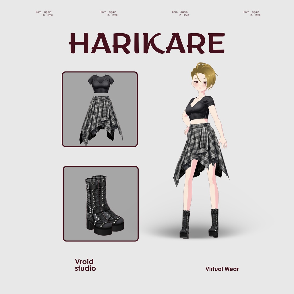 【VRoid Texture & Custom Item】Monochrome Street Chic Set モノクロストリートシックセット | Black Ember
