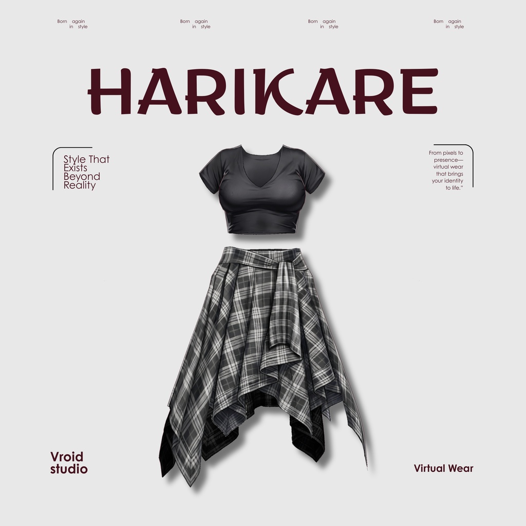 【VRoid Texture & Custom Item】Monochrome Street Chic Set モノクロストリートシックセット | Black Ember