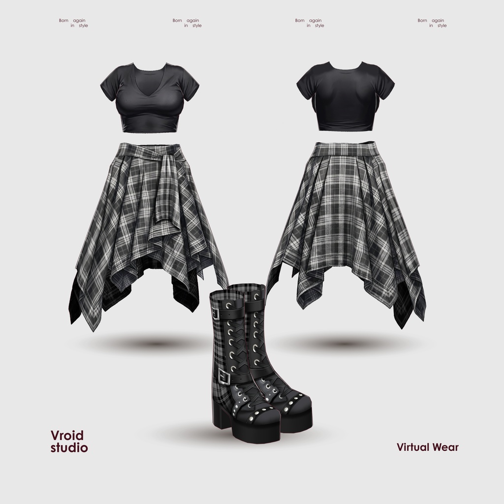 【VRoid Texture & Custom Item】Monochrome Street Chic Set モノクロストリートシックセット | Black Ember