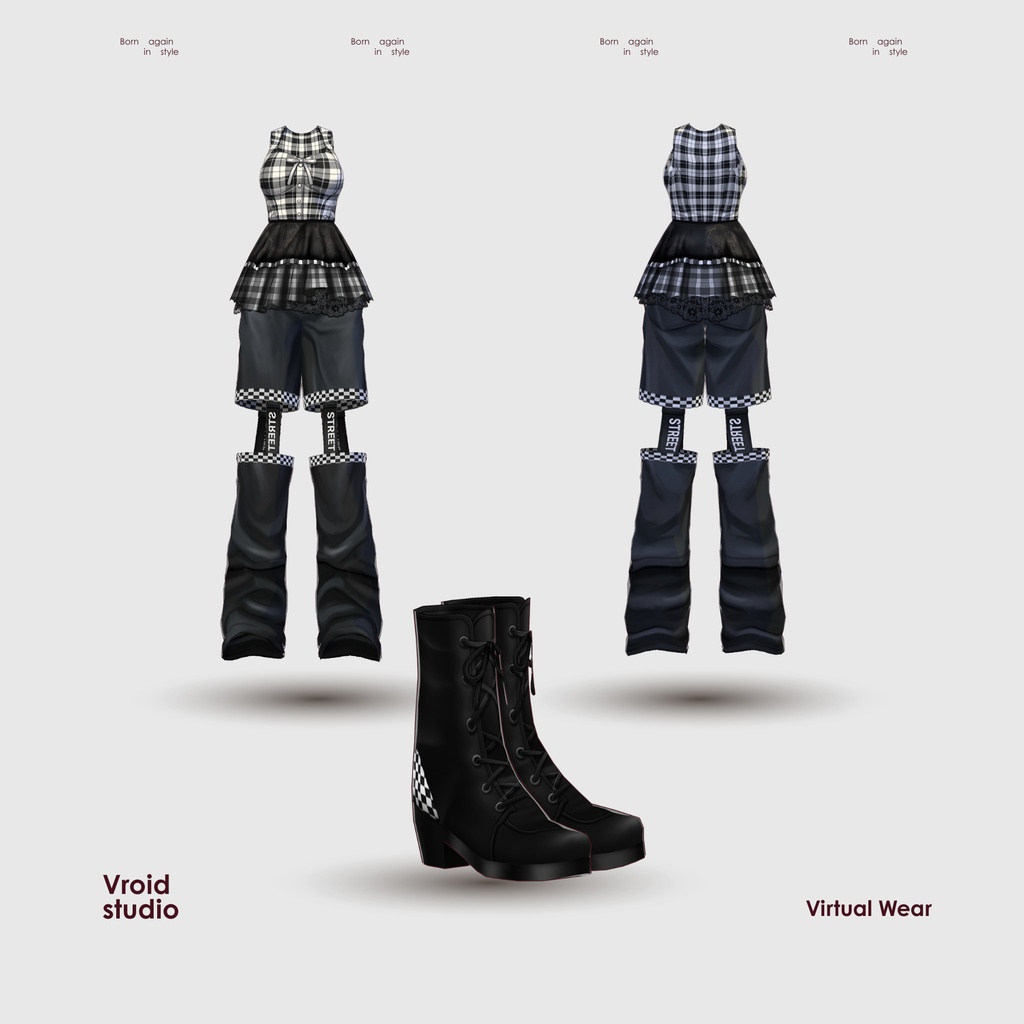 【VRoid Texture & Custom Item】Checkered Noir Street Set 市松ノワールストリートセット | Phantom Plaid