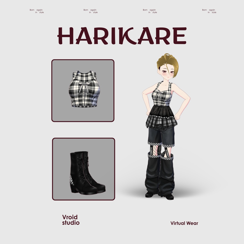 【VRoid Texture & Custom Item】Checkered Noir Street Set 市松ノワールストリートセット | Phantom Plaid