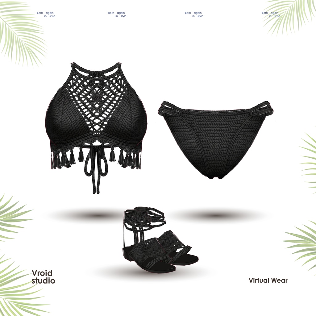 【VRoid Texture】Midnight Crochet Bikini Set ミッドナイトクロシェビキニセット | Ocean Noir