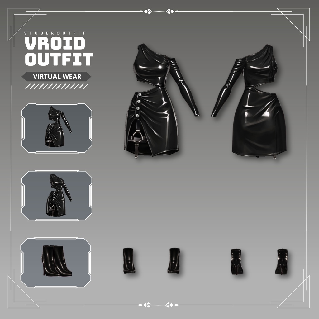Edgy Latex bodycon mini dress VRChat vtuber Vroid fashion asset