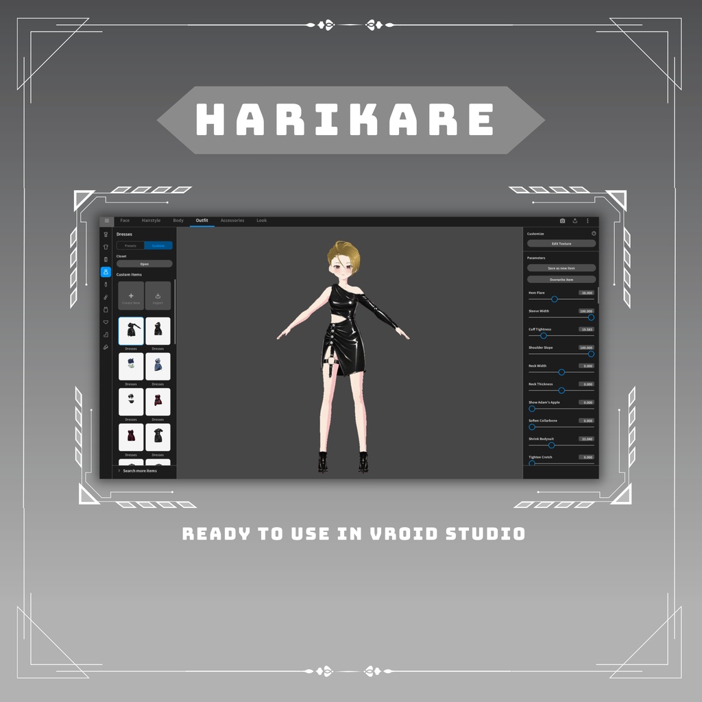 Edgy Latex bodycon mini dress VRChat vtuber Vroid fashion asset