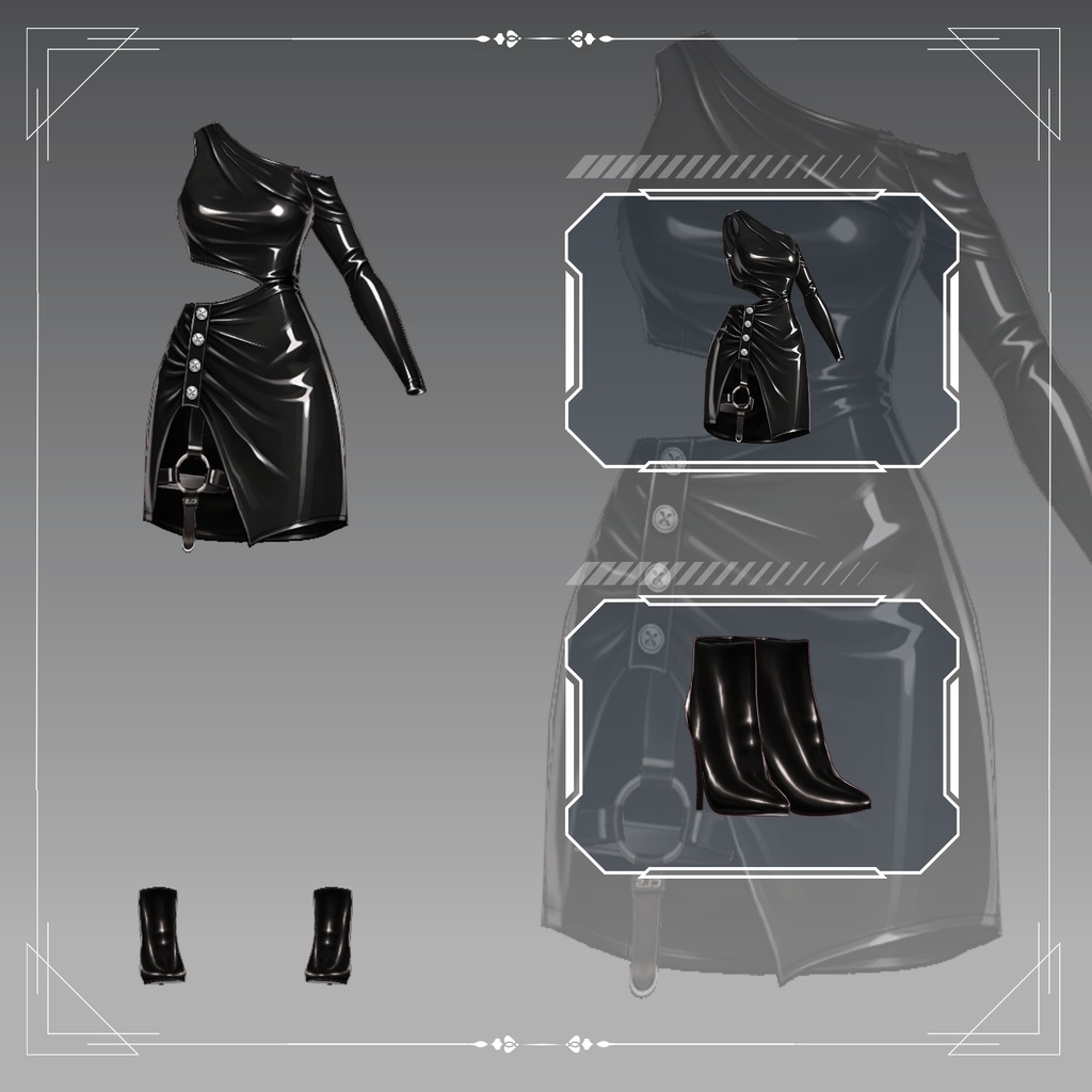 Edgy Latex bodycon mini dress VRChat vtuber Vroid fashion asset