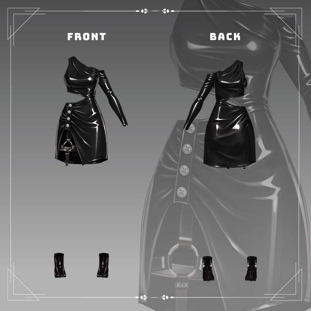 Edgy Latex bodycon mini dress VRChat vtuber Vroid fashion asset