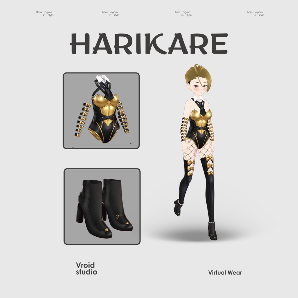 【VRoid Texture】Golden Royale Bunny Suit ゴールデンロイヤルバニースーツ Golden Leopard Harness