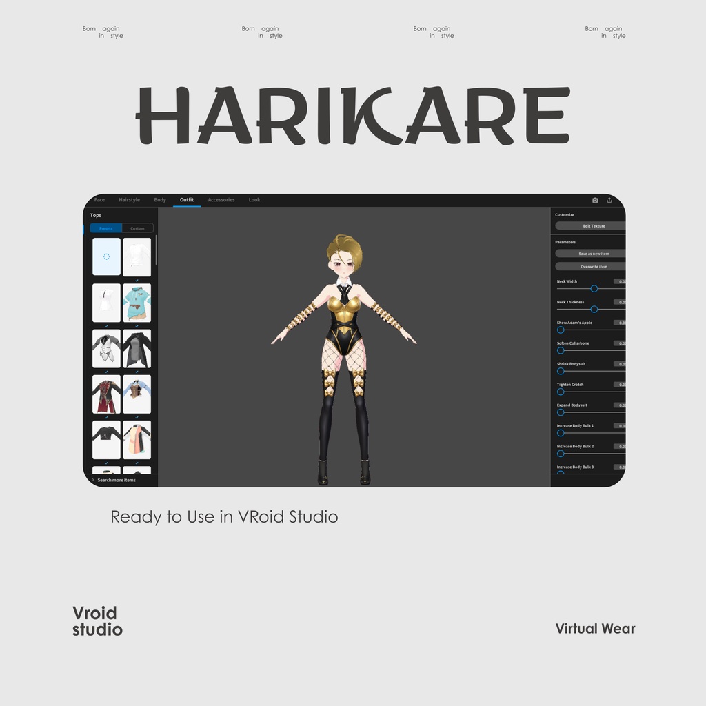 【VRoid Texture】Golden Royale Bunny Suit ゴールデンロイヤルバニースーツ Golden Leopard Harness