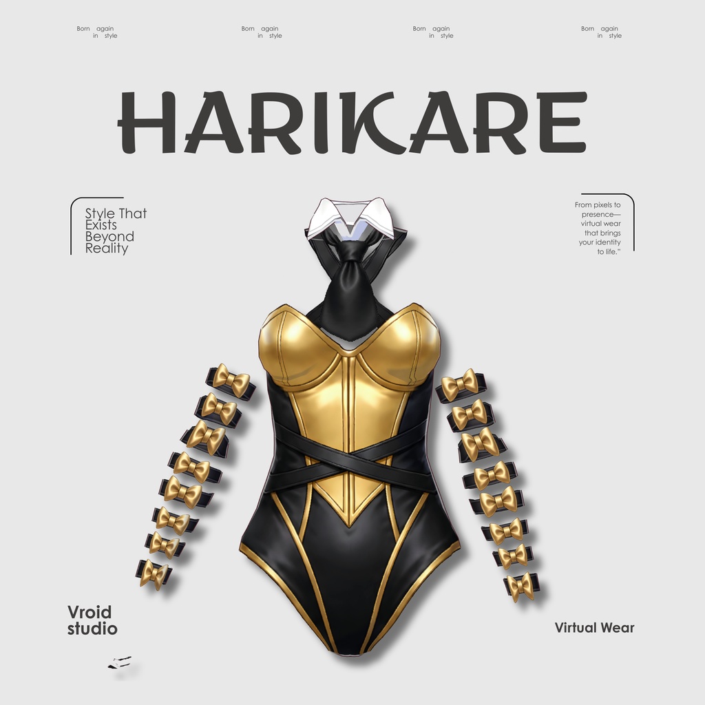 【VRoid Texture】Golden Royale Bunny Suit ゴールデンロイヤルバニースーツ Golden Leopard Harness