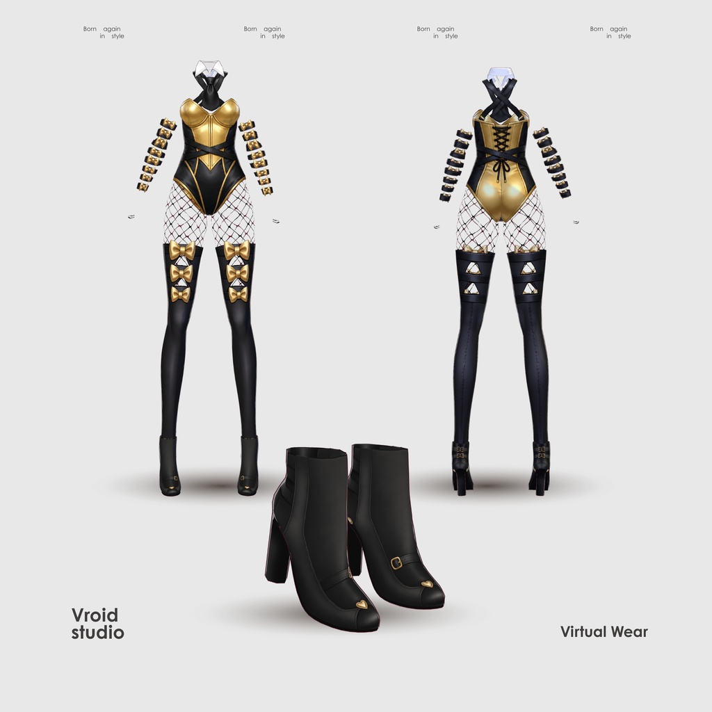 【VRoid Texture】Golden Royale Bunny Suit ゴールデンロイヤルバニースーツ Golden Leopard Harness