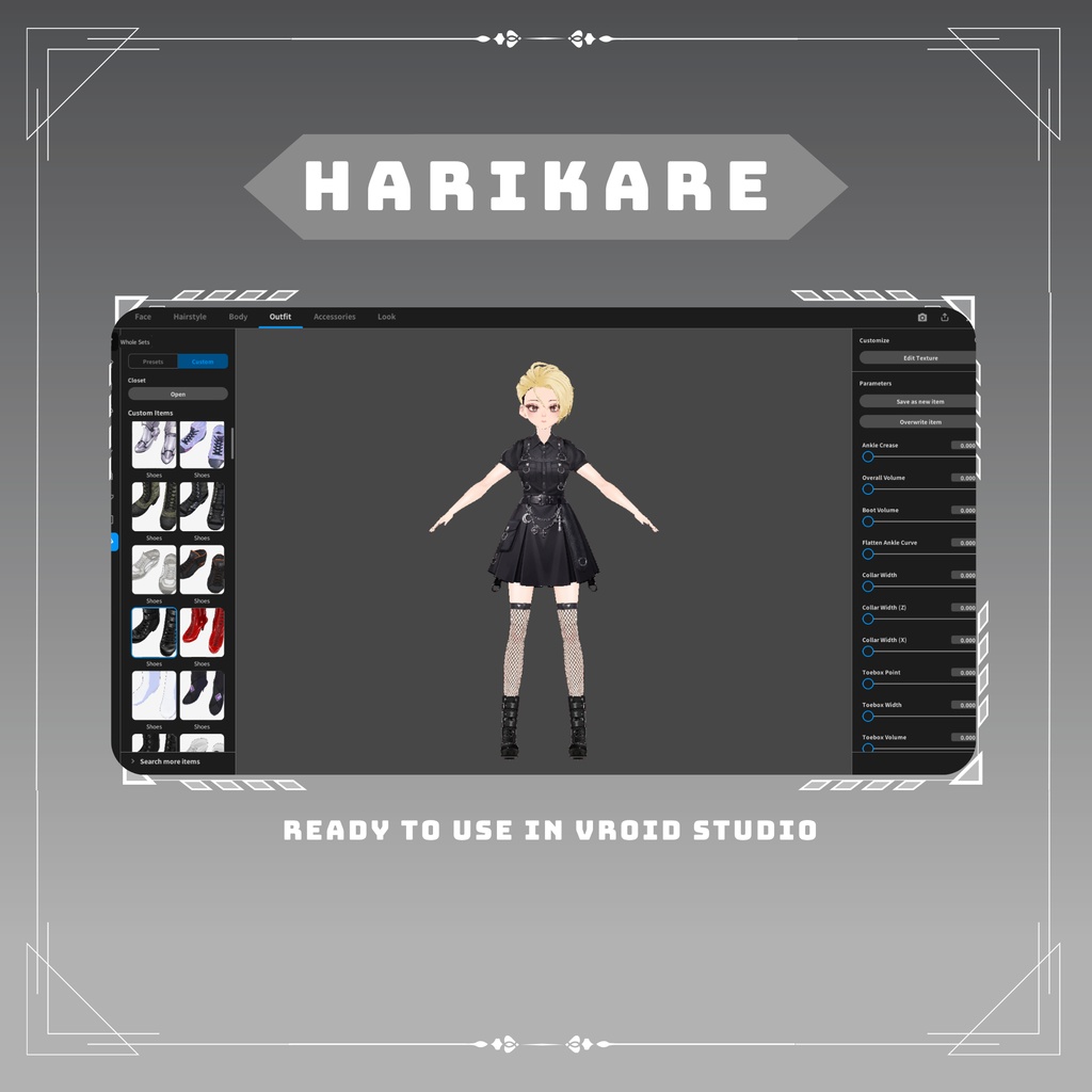 Gothic Punk Mini Dress | VRChat clothing asset | vtuber fashion | Vroid clothing | Raven Dominion