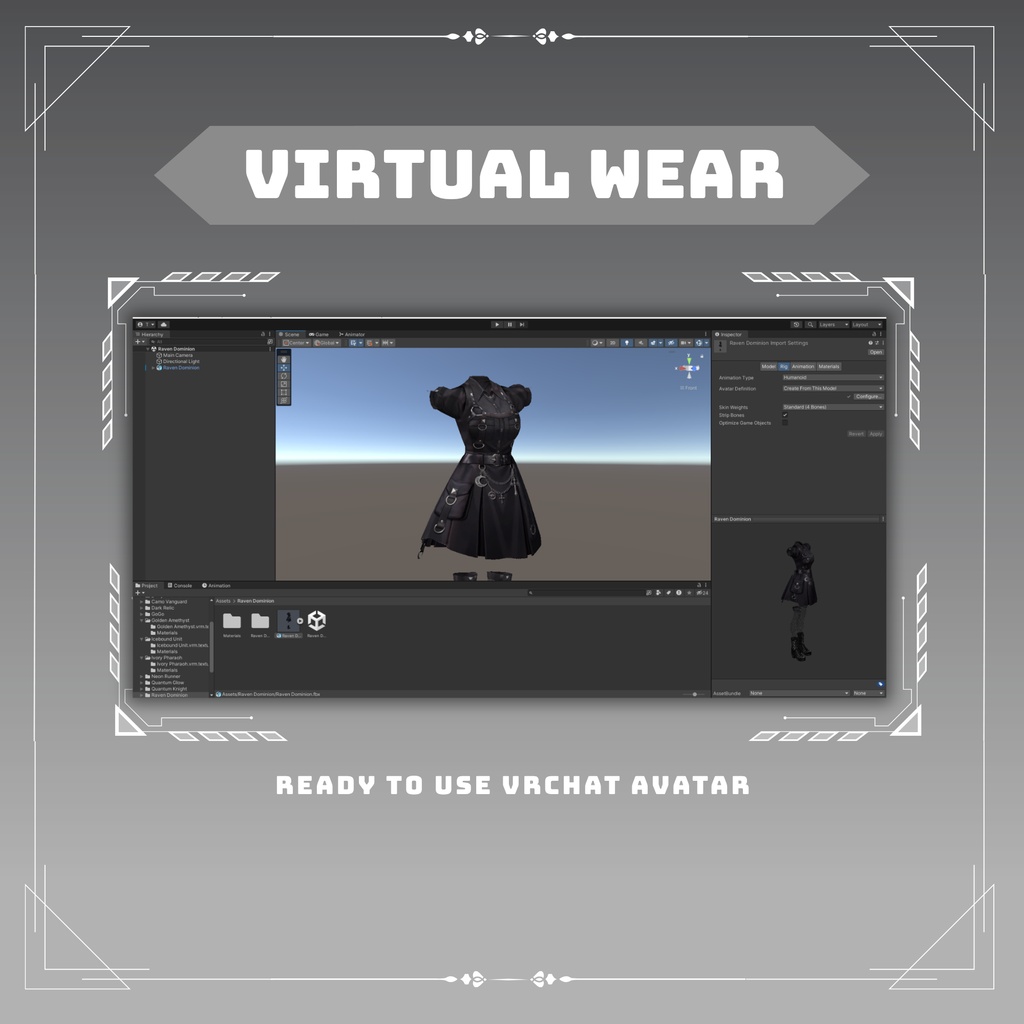 Gothic Punk Mini Dress | VRChat clothing asset | vtuber fashion | Vroid clothing | Raven Dominion