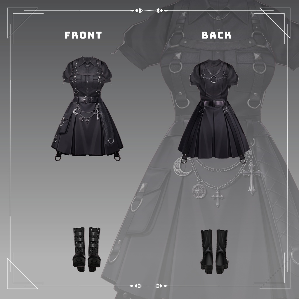 Gothic Punk Mini Dress | VRChat clothing asset | vtuber fashion | Vroid clothing | Raven Dominion