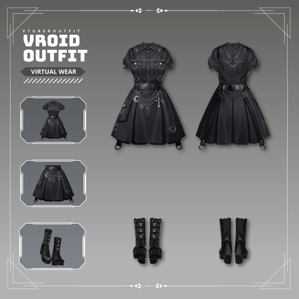   Gothic Punk Mini Dress | VRChat clothing asset | vtuber fashion | Vroid clothing | Raven Dominion