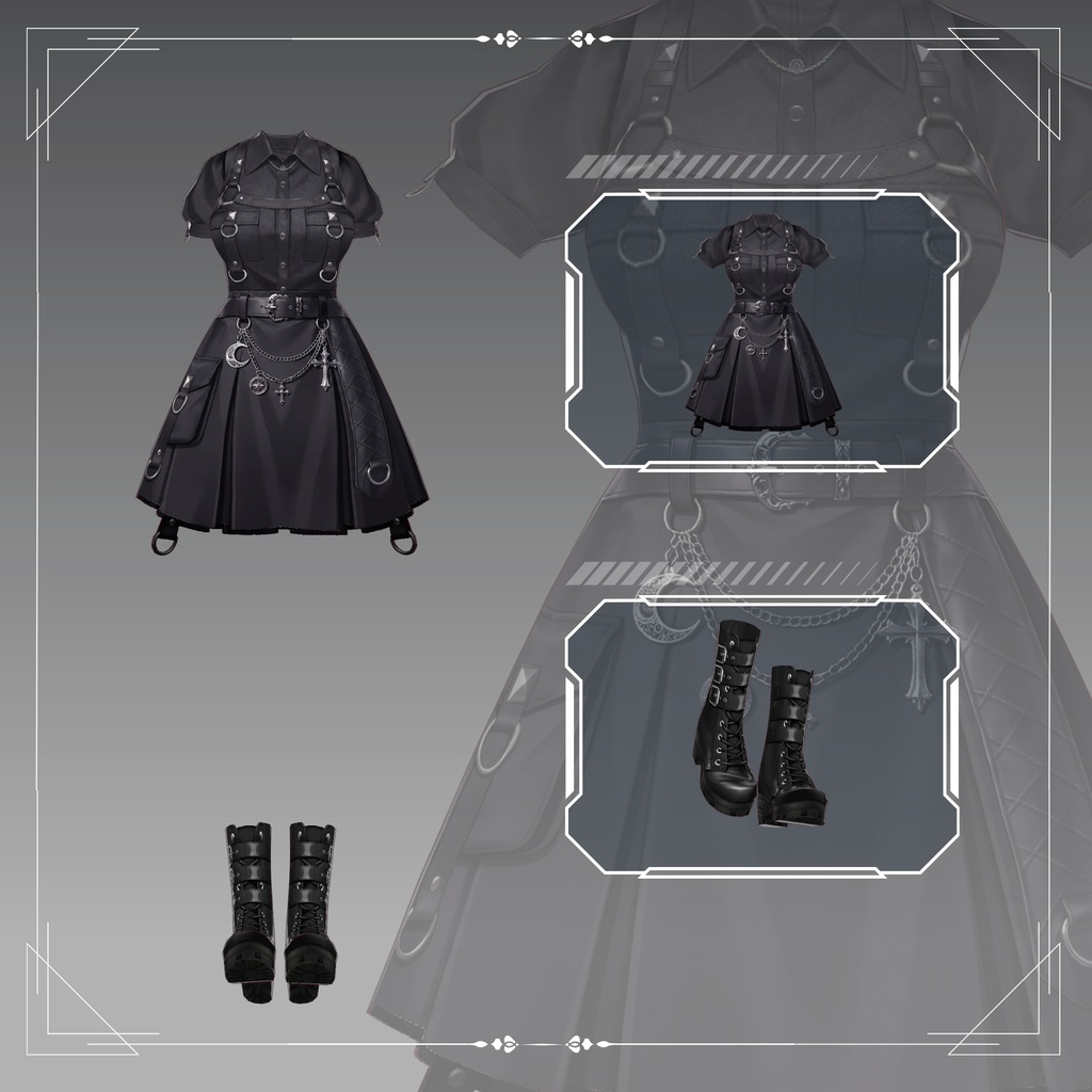 Gothic Punk Mini Dress | VRChat clothing asset | vtuber fashion | Vroid clothing | Raven Dominion