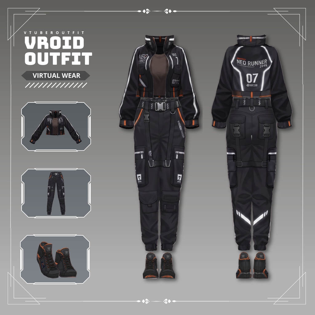 Cyberpunk Techwear cargo pants | VRChat clothing asset | vtuber fashion | Vroid clothing | Neon Runner