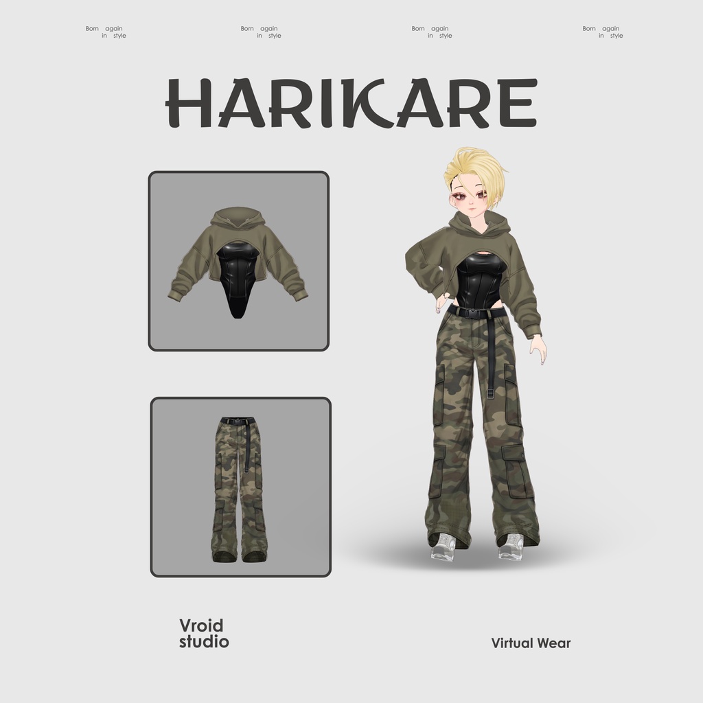 Y2K Military Streetwear Camo pants | VRChat clothing asset | vtuber fashion | Vroid clothing | Camo Vanguard
