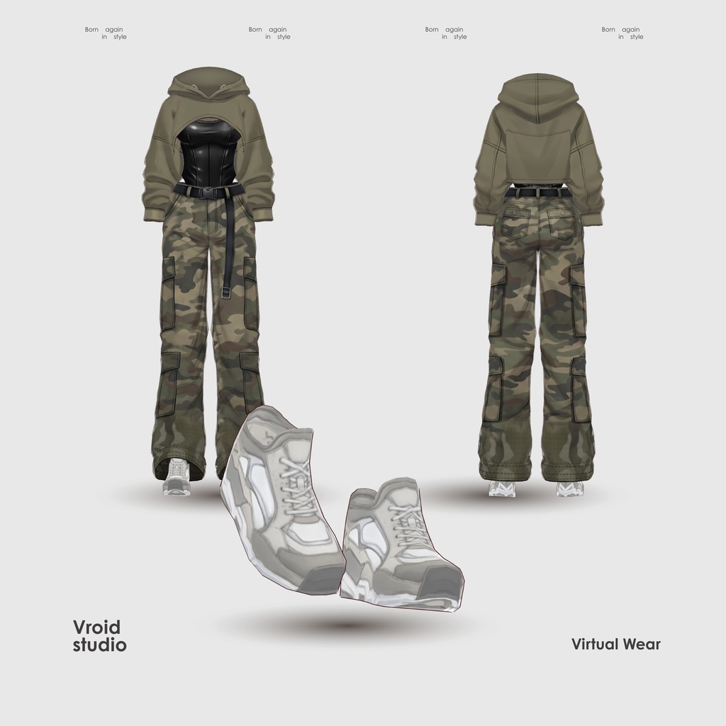 Y2K Military Streetwear Camo pants | VRChat clothing asset | vtuber fashion | Vroid clothing | Camo Vanguard