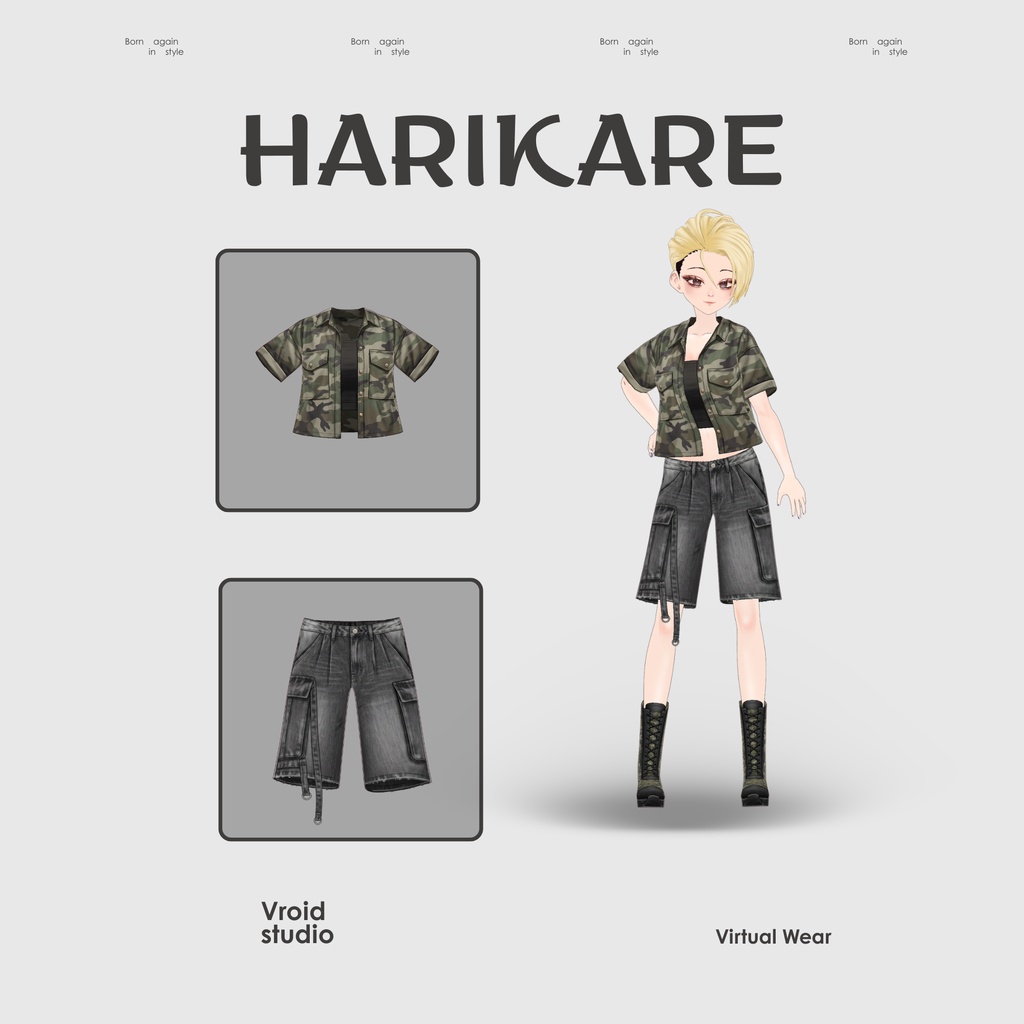 Military Streetwear Cargo pants | VRChat clothing asset | vtuber fashion | Vroid clothing | Shadow Camo
