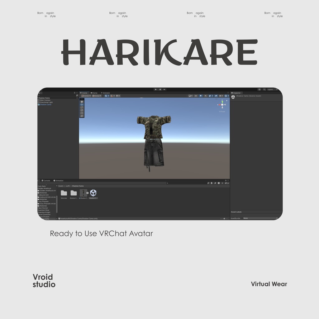 Military Streetwear Cargo pants | VRChat clothing asset | vtuber fashion | Vroid clothing | Shadow Camo
