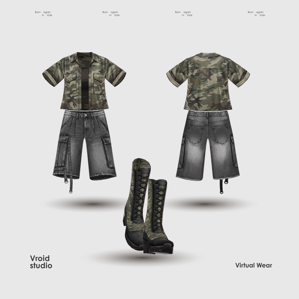 Military Streetwear Cargo pants | VRChat clothing asset | vtuber fashion | Vroid clothing | Shadow Camo