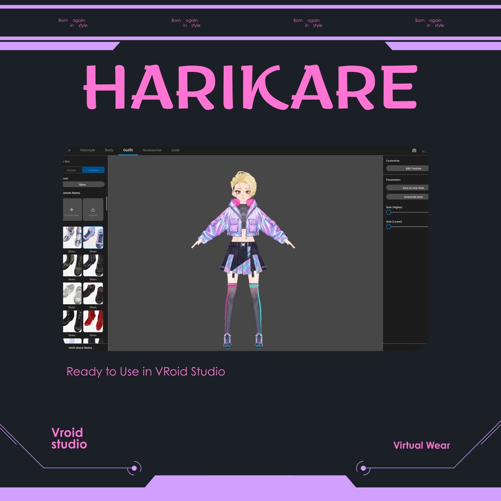 Cyberpunk Techwear neon jacket | VRChat clothing asset | vtuber fashion | Vroid studio clothing | Quantum Glow