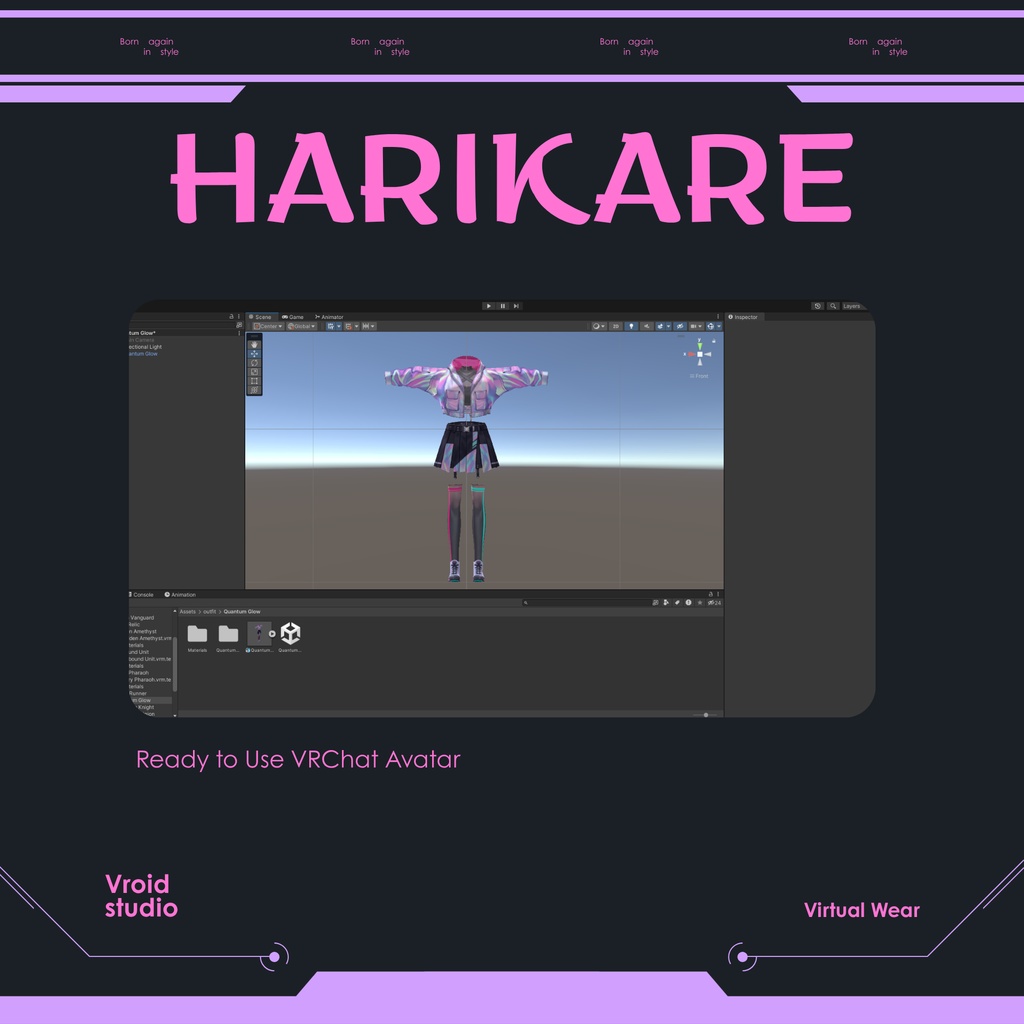 Cyberpunk Techwear neon jacket | VRChat clothing asset | vtuber fashion | Vroid studio clothing | Quantum Glow