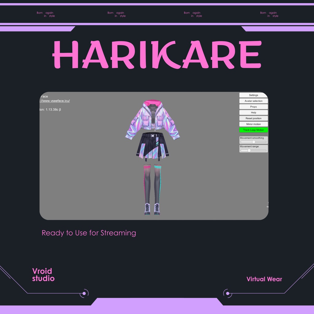 Cyberpunk Techwear neon jacket | VRChat clothing asset | vtuber fashion | Vroid studio clothing | Quantum Glow